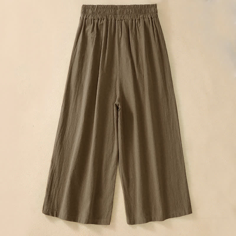 Buddha Stones High Waist Capri Cropped Women's Wide Leg Cotton Pants With Pockets - SaddleBrown - US8-10，UK/AU12-14，EU40-42 (2XL) - image 1