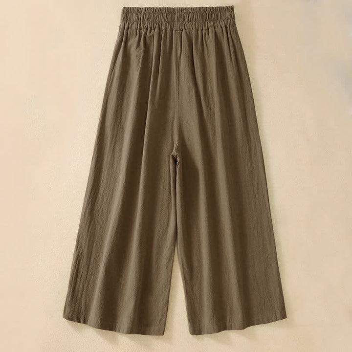 Buddha Stones High Waist Capri Cropped Women's Wide Leg Cotton Pants With Pockets - SaddleBrown - US8-10，UK/AU12-14，EU40-42 (2XL) - image 1