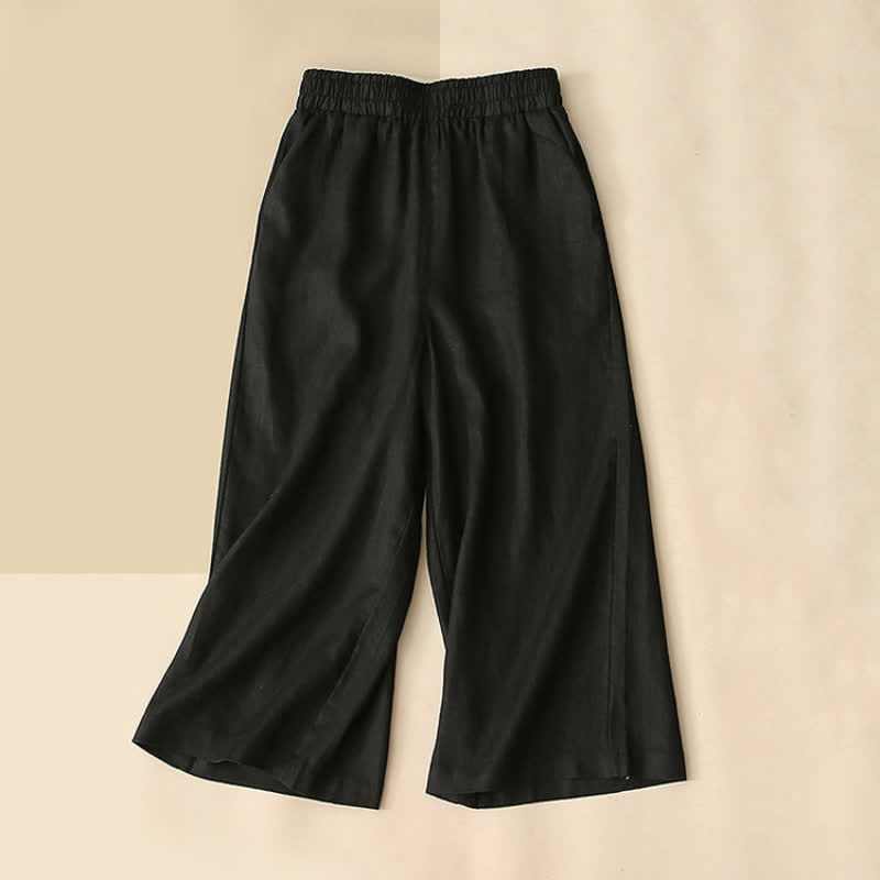Buddha Stones High Waist Capri Cropped Women's Wide Leg Cotton Pants With Pockets - Black - US8-10，UK/AU12-14，EU40-42 (2XL) - image 8