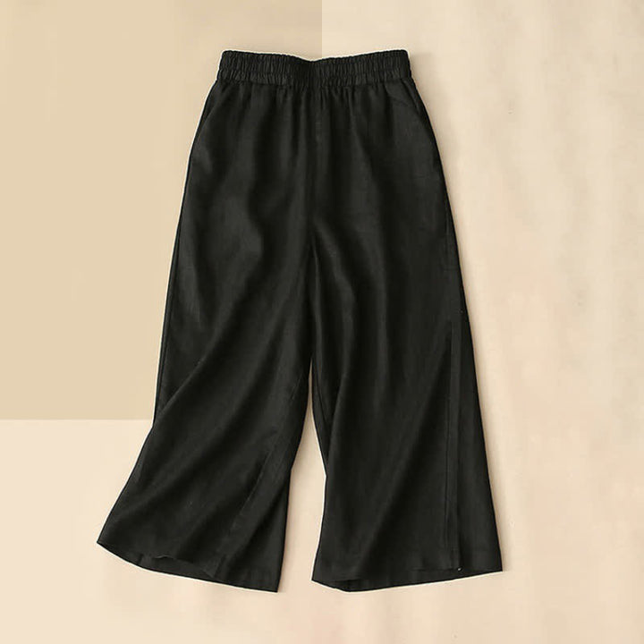 Buddha Stones High Waist Capri Cropped Women's Wide Leg Cotton Pants With Pockets - Black - US8-10，UK/AU12-14，EU40-42 (2XL) - image 8