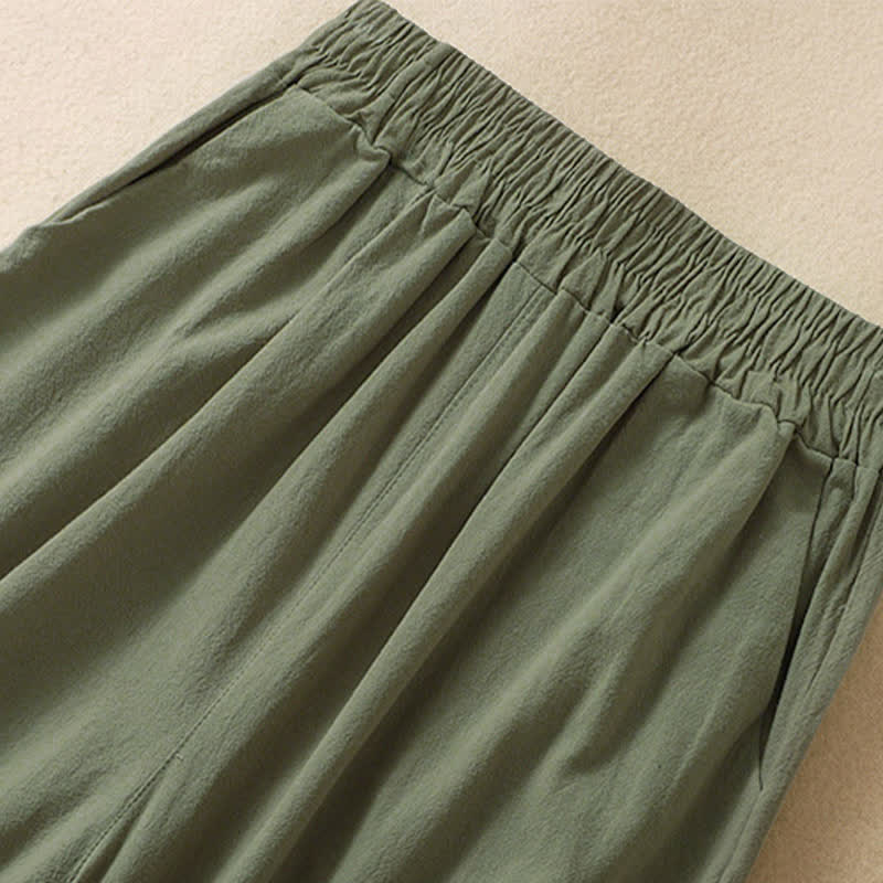 Buddha Stones High Waist Capri Cropped Women's Wide Leg Cotton Pants With Pockets - image 14