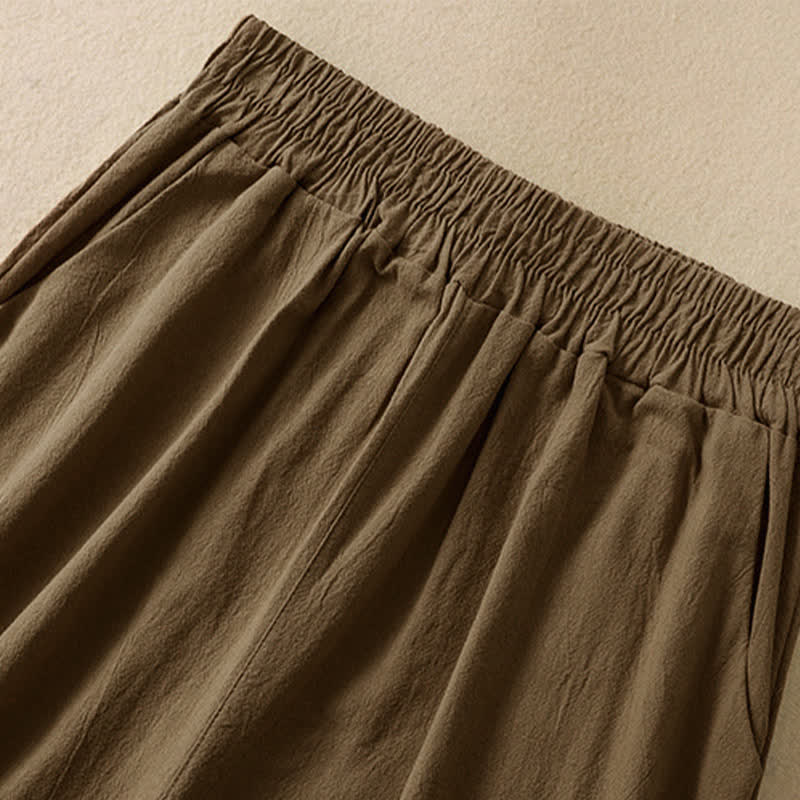 Buddha Stones High Waist Capri Cropped Women's Wide Leg Cotton Pants With Pockets - image 2