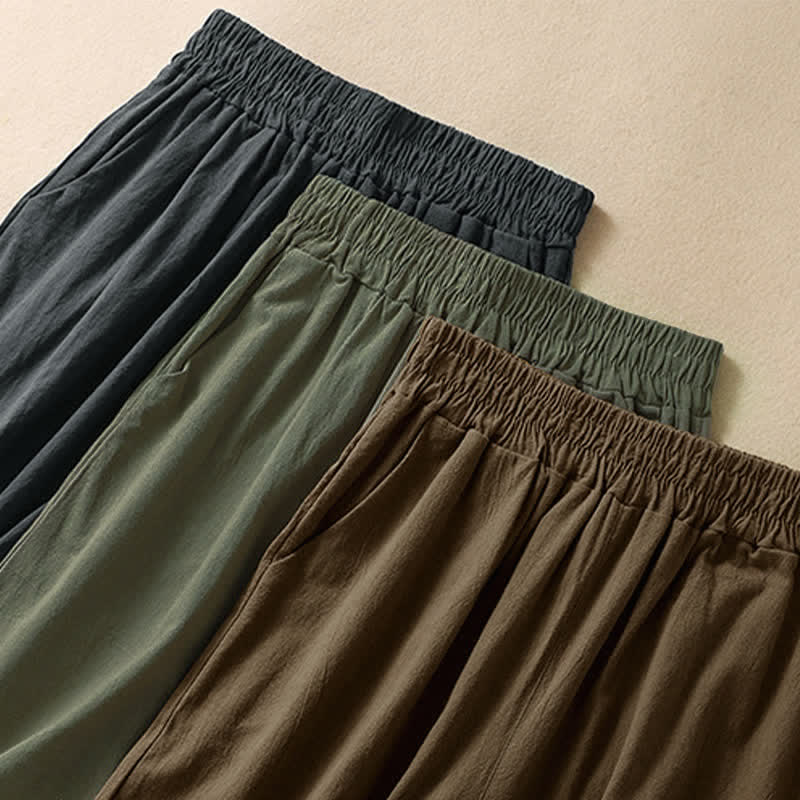 Buddha Stones High Waist Capri Cropped Women's Wide Leg Cotton Pants With Pockets - image 24