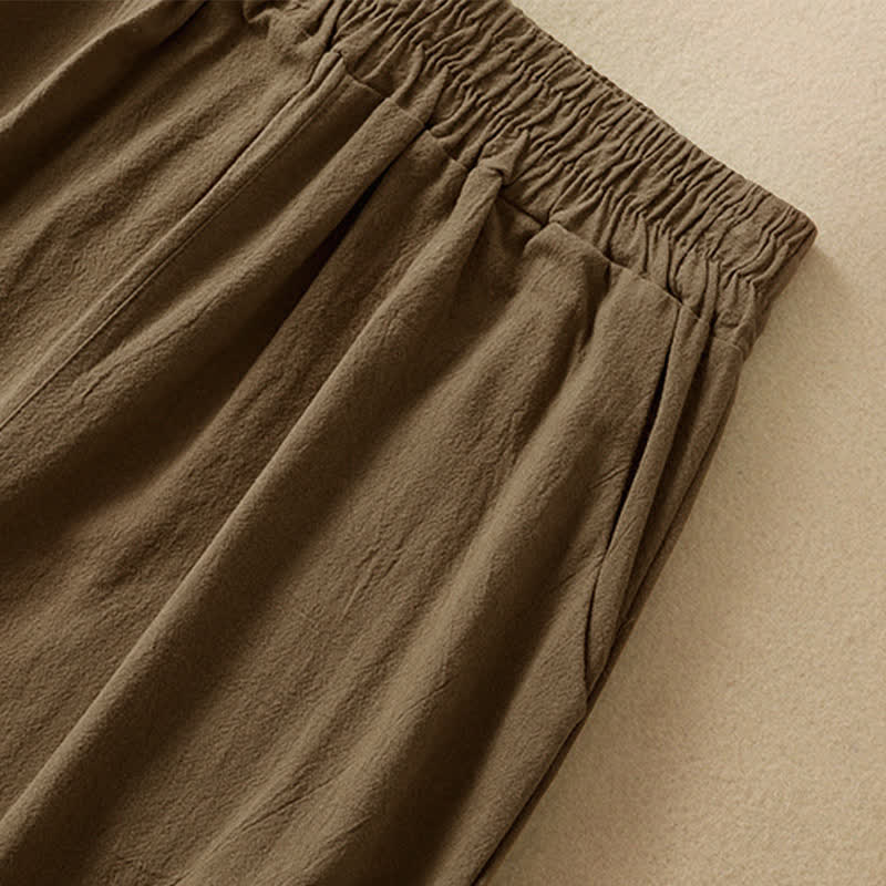Buddha Stones High Waist Capri Cropped Women's Wide Leg Cotton Pants With Pockets - image 3