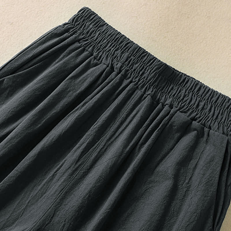 Buddha Stones High Waist Capri Cropped Women's Wide Leg Cotton Pants With Pockets - image 19