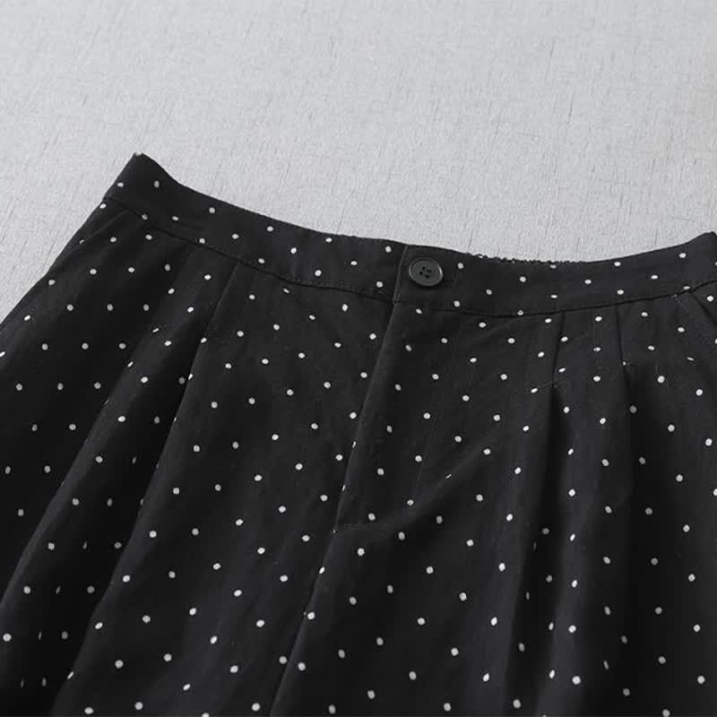 Buddha Stones Polka Dot Lace Patchwork Cotton Women's Wide Leg Capri Pants With Pockets - image 1