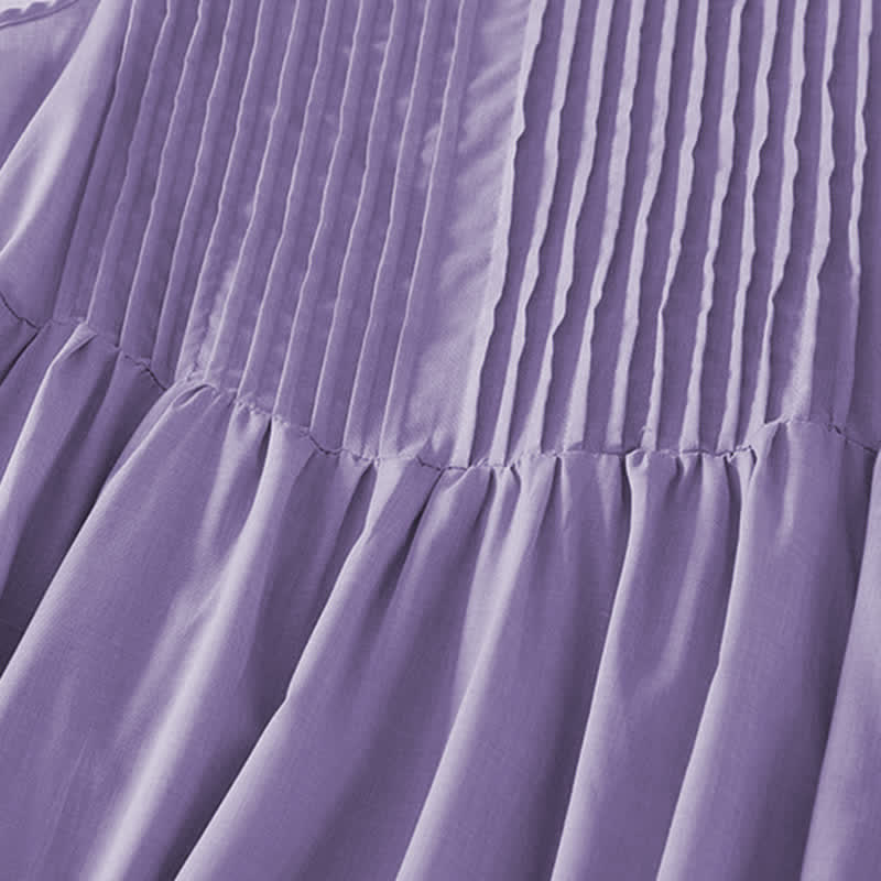 Buddha Stones Summer Pure Color Accordion Pleats Sleeveless Knee Length Dress With Pockets - image 5