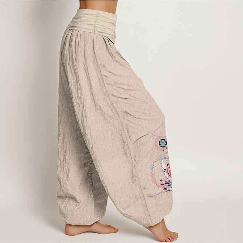 Buddha Stones Cotton Flying Dragon Phoenix Pattern Women's Elastic Waist Harem Pants - image 6