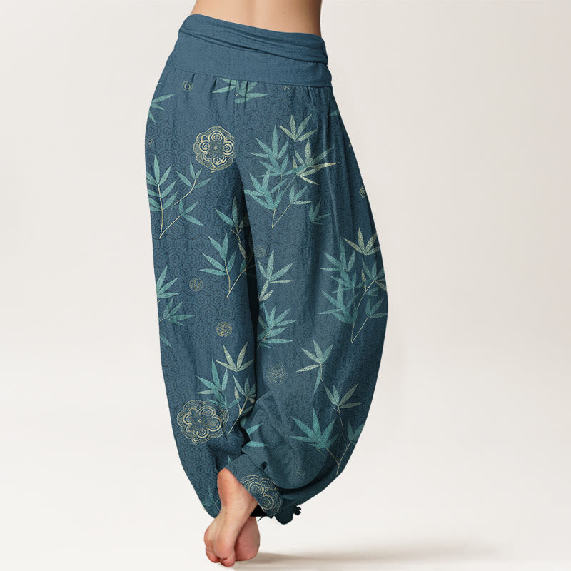 Buddha Stones Cotton Bamboo Geometric Flowers Pattern Women's Elastic Waist Harem Pants - image 9