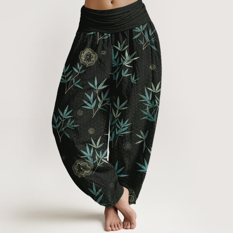 Buddha Stones Cotton Bamboo Geometric Flowers Pattern Women's Elastic Waist Harem Pants - Black - US16，UK/AU20，EU48 (3XL) - image 5
