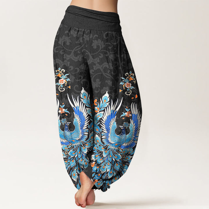 Buddha Stones Cotton Phoenix Peach Blossom Pattern Women's Elastic Waist Harem Pants - image 6