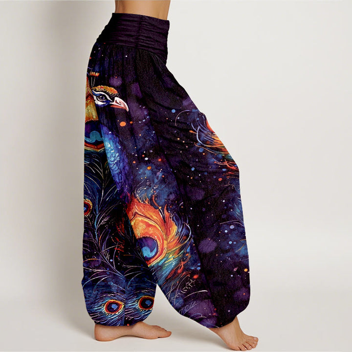 Buddha Stones Cotton Peacock Starry Sky Pattern Women's Elastic Waist Harem Pants - image 7