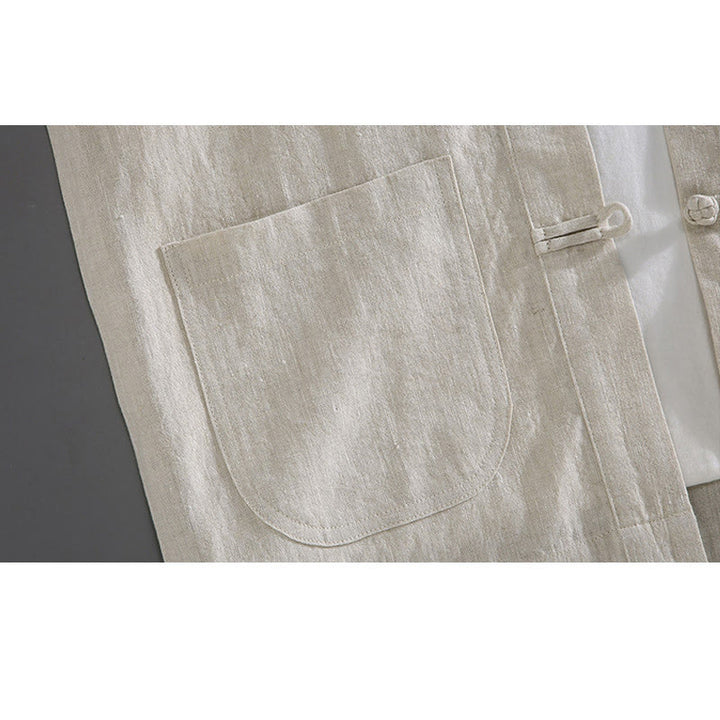 Buddha Stones Vintage Plain Tang Suit Chinese Frog-Button Men's Shirt With Pockets - image 1