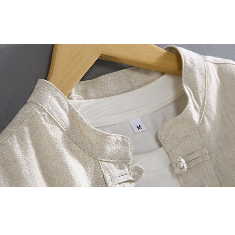 Buddha Stones Vintage Plain Tang Suit Chinese Frog-Button Men's Shirt With Pockets - image 4