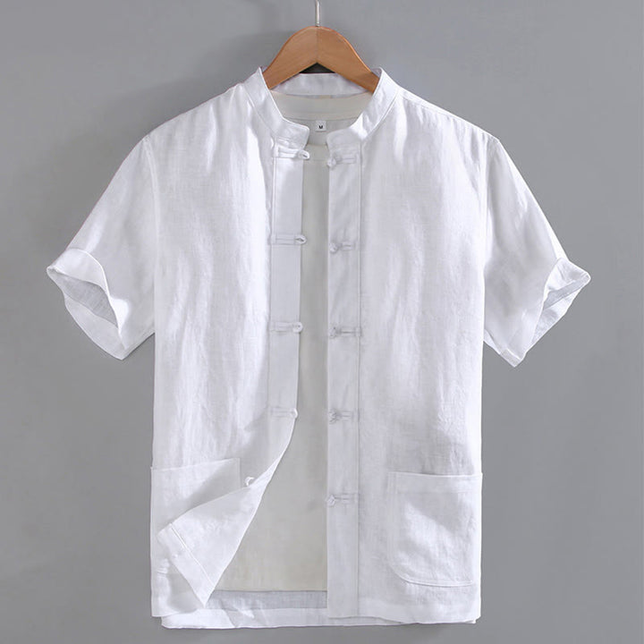 Buddha Stones Vintage Plain Tang Suit Chinese Frog-Button Men's Shirt With Pockets - White - US/UK/AU46，EU56 (5XL) - image 7