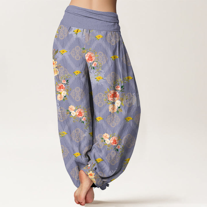 Buddha Stones Cotton Rose Geometric Colorful Flower Pattern Women's Elastic Waist Harem Pants - image 9