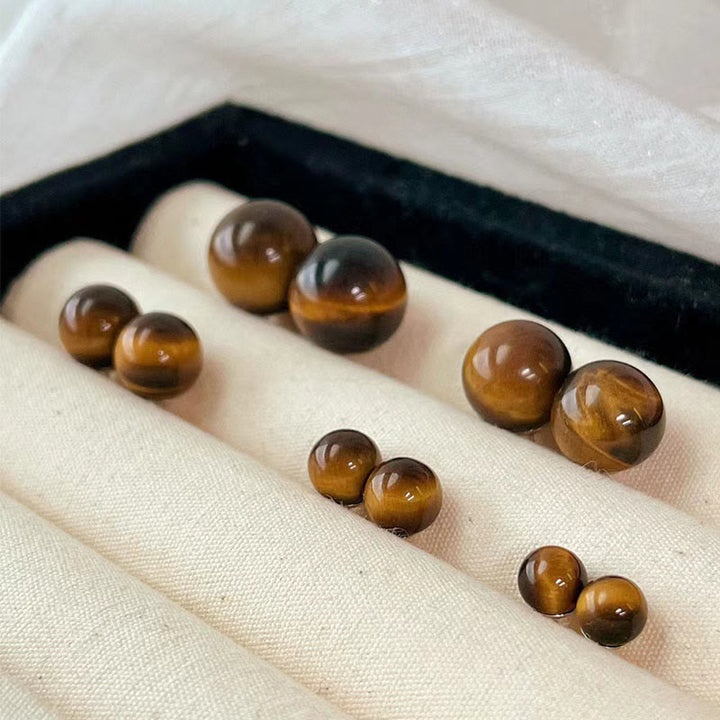 Buddha Stones Simple Tiger Eye Retro Round Protection Stud Earrings - image 8