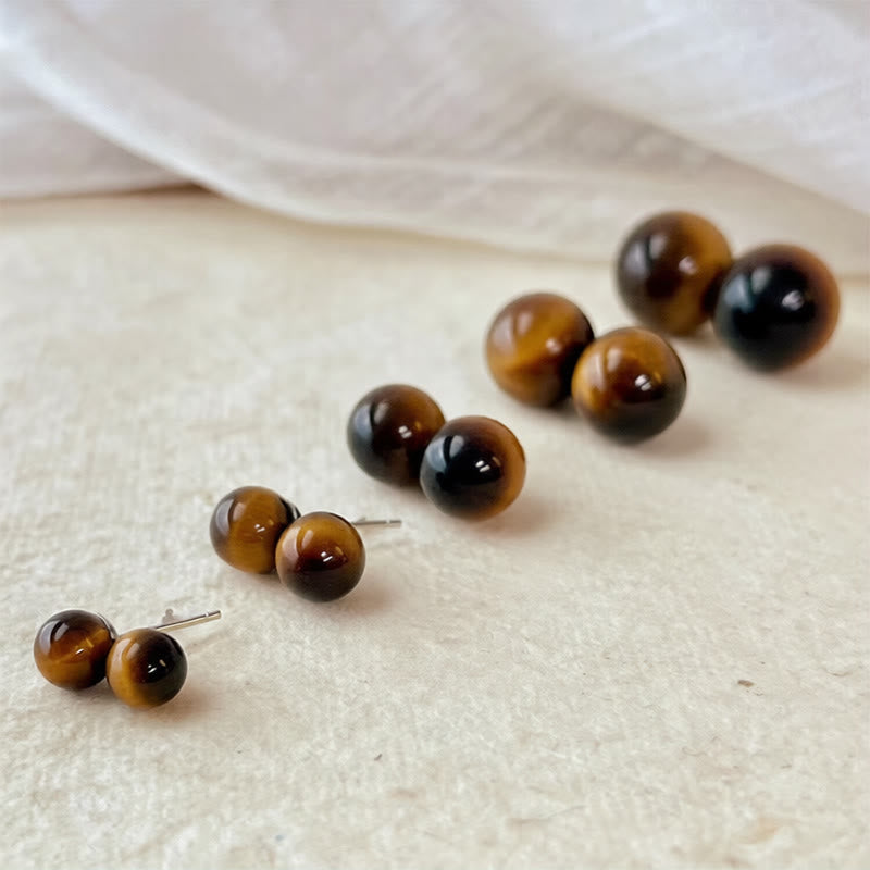 Buddha Stones Simple Tiger Eye Retro Round Protection Stud Earrings - image 9