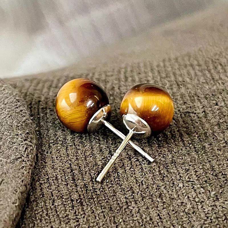 Buddha Stones Simple Tiger Eye Retro Round Protection Stud Earrings - image 2