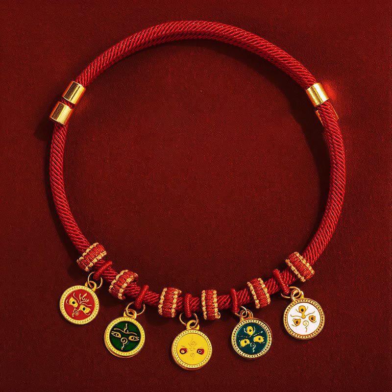 Buddha Stones Red String Bead Compass Gourd Protection Adjustable Cats Dogs Pet Collar - Five Directions Gods of Wealth - 20-50cm - image 13