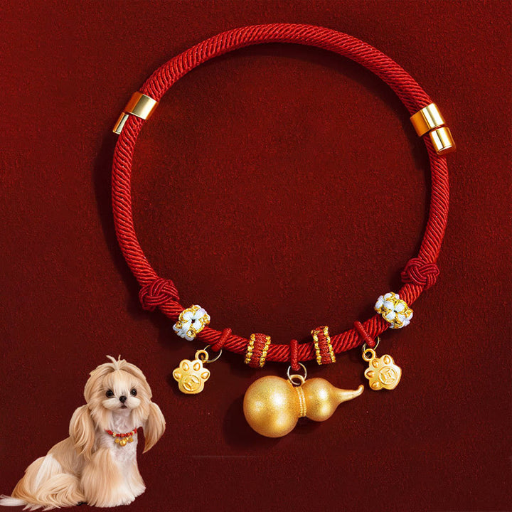 Buddha Stones Red String Bead Compass Gourd Protection Adjustable Cats Dogs Pet Collar - Gourd - 20-50cm - image 1