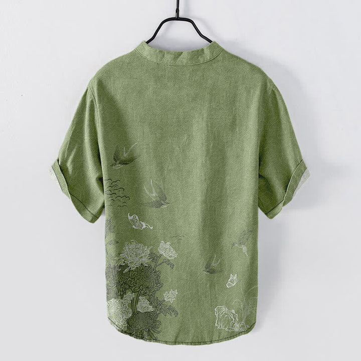Buddha Stones Swallow Lotus Butterfly Men's Short Sleeve Shirt - image 6