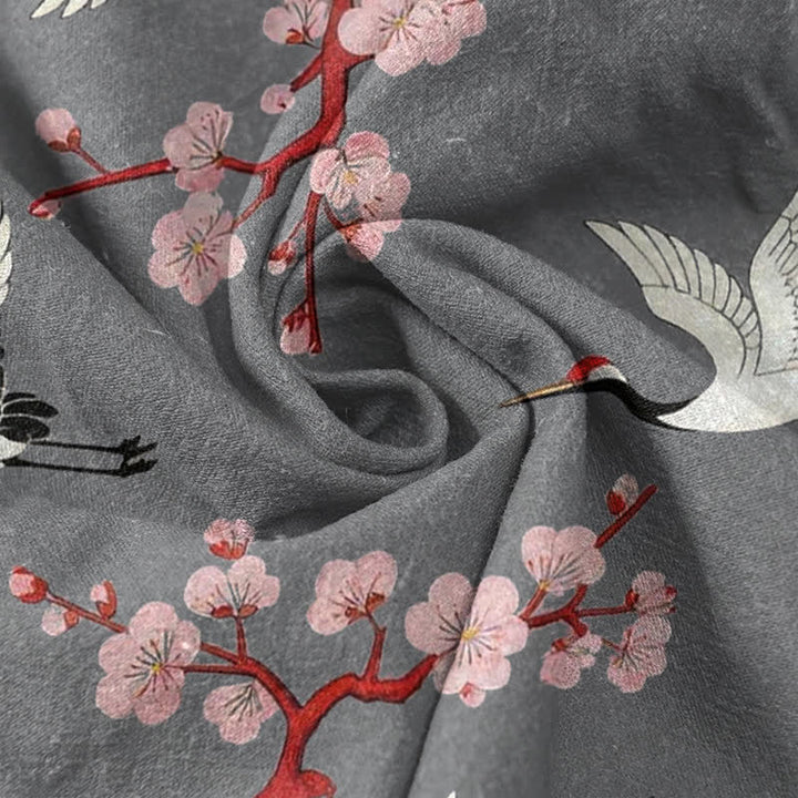 Buddha Stones Crane Plum Blossom Men's Henley Short Sleeve Shirt - image 4