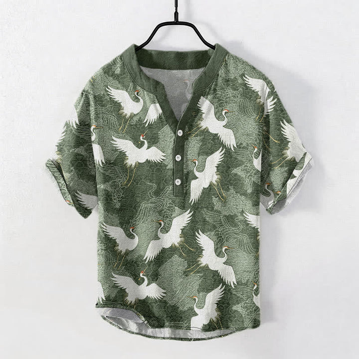 Buddha Stones Crane Short Sleeve Men's Shirt Resort Casual - image 5