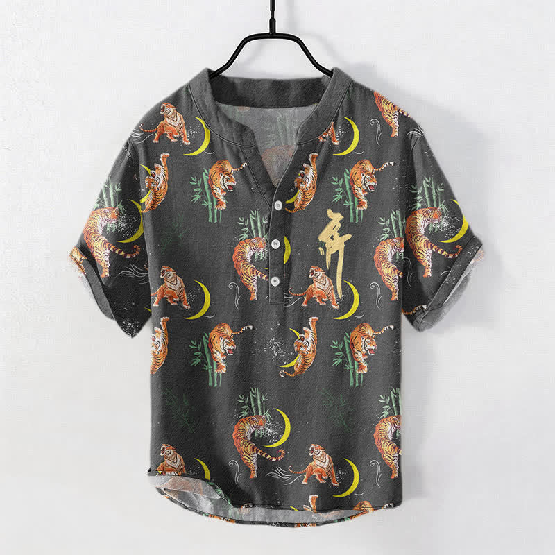 Buddha Stones Tiger Moon Bamboo Men's Short Sleeve Resort Shirt - image 0