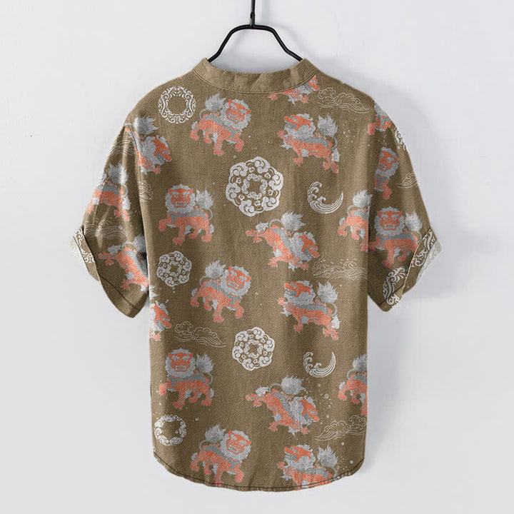 Buddha Stones Cotton Lion Waves Cloud Men's Short Sleeve Shirt Lightweight Resort Boxy Fit - image 6
