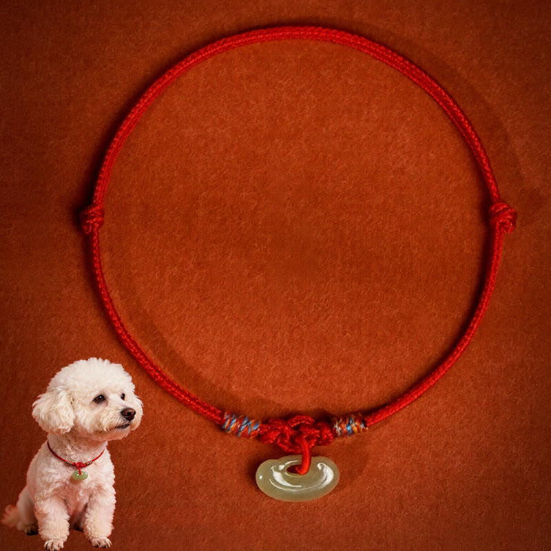 Buddha Stones Red String Plaited Jade Protection Adjustable Cats Dogs Pet Collar - Red - 50-65cm - image 1