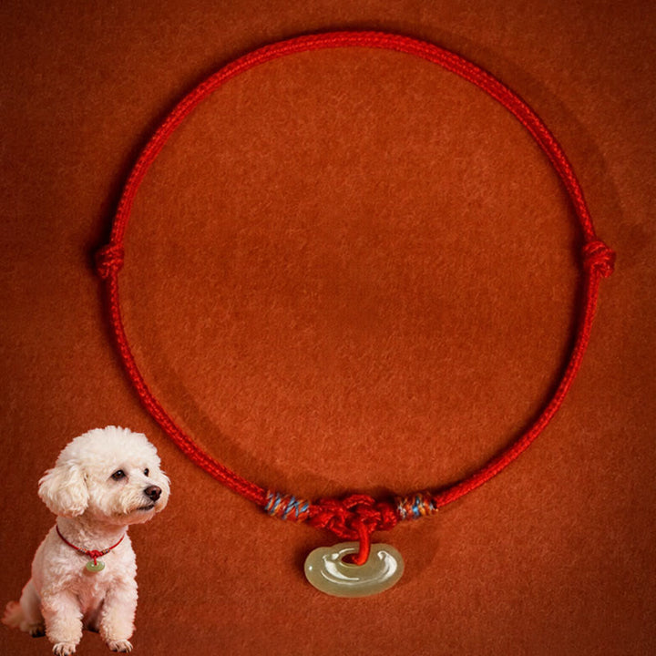 Buddha Stones Red String Plaited Jade Protection Adjustable Cats Dogs Pet Collar - Red - 50-65cm - image 1