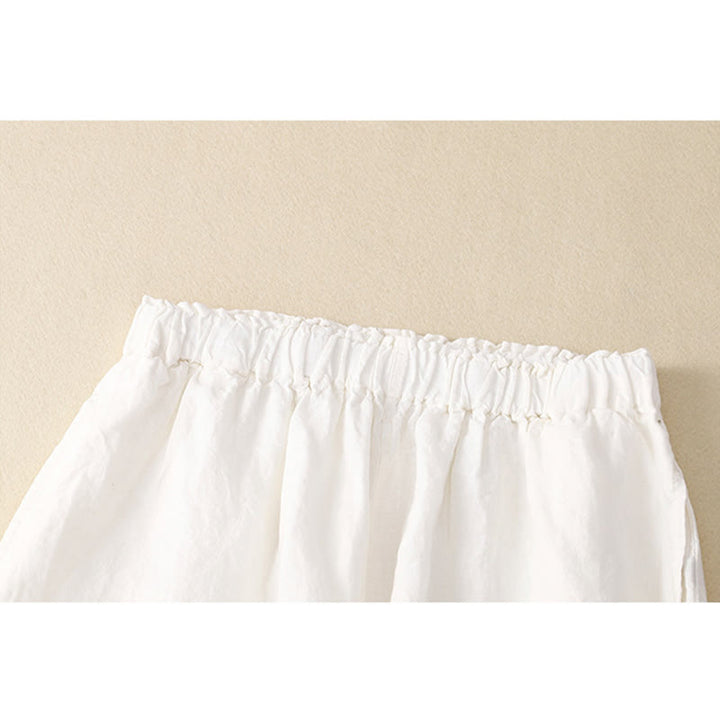 Buddha Stones Spring Elastic Waist Lace Pleated Hem Cotton Women's Pants With Pockets - image 8