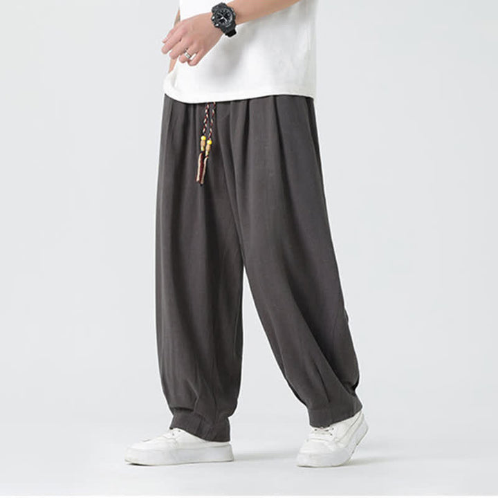 Buddha Stones Summer Drawstring Ankle Length Solid Color Men's Straight Leg Pants - image 9