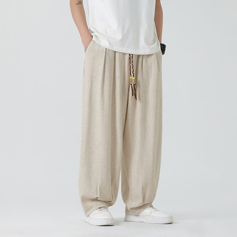 Buddha Stones Summer Drawstring Ankle Length Solid Color Men's Straight Leg Pants - image 5