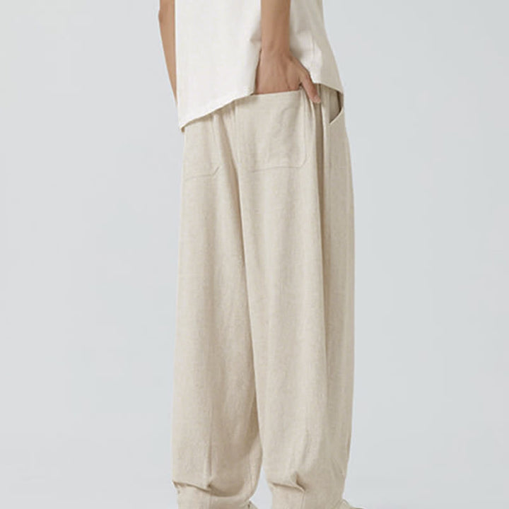 Buddha Stones Summer Drawstring Ankle Length Solid Color Men's Straight Leg Pants - image 4