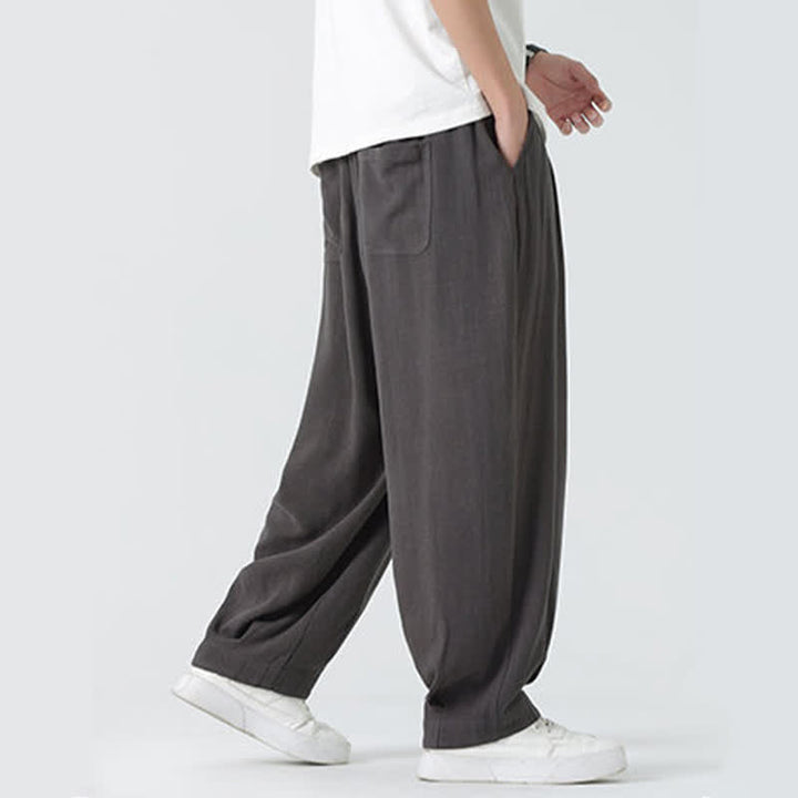 Buddha Stones Summer Drawstring Ankle Length Solid Color Men's Straight Leg Pants - image 8