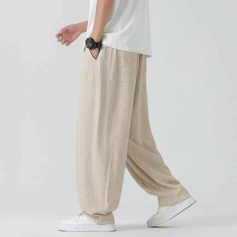 Buddha Stones Summer Drawstring Ankle Length Solid Color Men's Straight Leg Pants - image 2