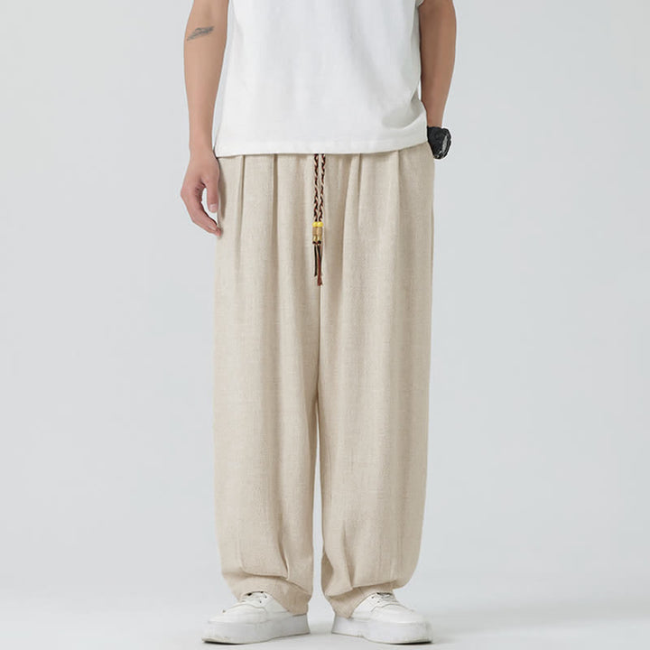 Buddha Stones Summer Drawstring Ankle Length Solid Color Men's Straight Leg Pants - image 1
