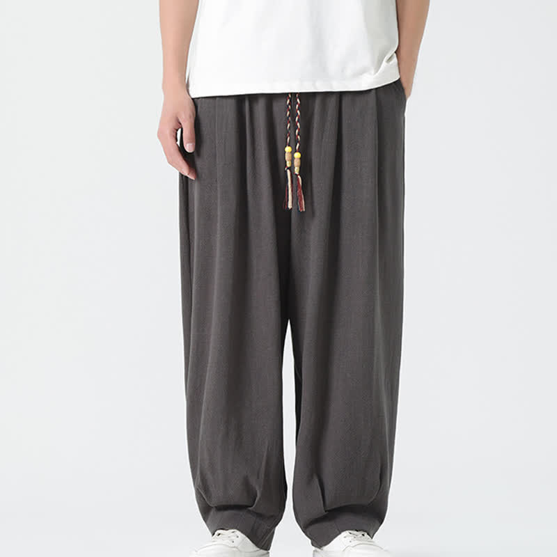 Buddha Stones Summer Drawstring Ankle Length Solid Color Men's Straight Leg Pants - DimGray - US/UK/AU46，EU56 (5XL) - image 7