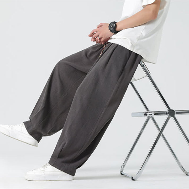 Buddha Stones Summer Drawstring Ankle Length Solid Color Men's Straight Leg Pants - image 12