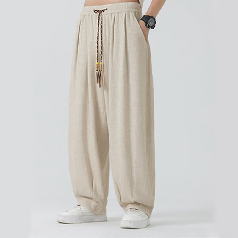 Buddha Stones Summer Drawstring Ankle Length Solid Color Men's Straight Leg Pants - image 3