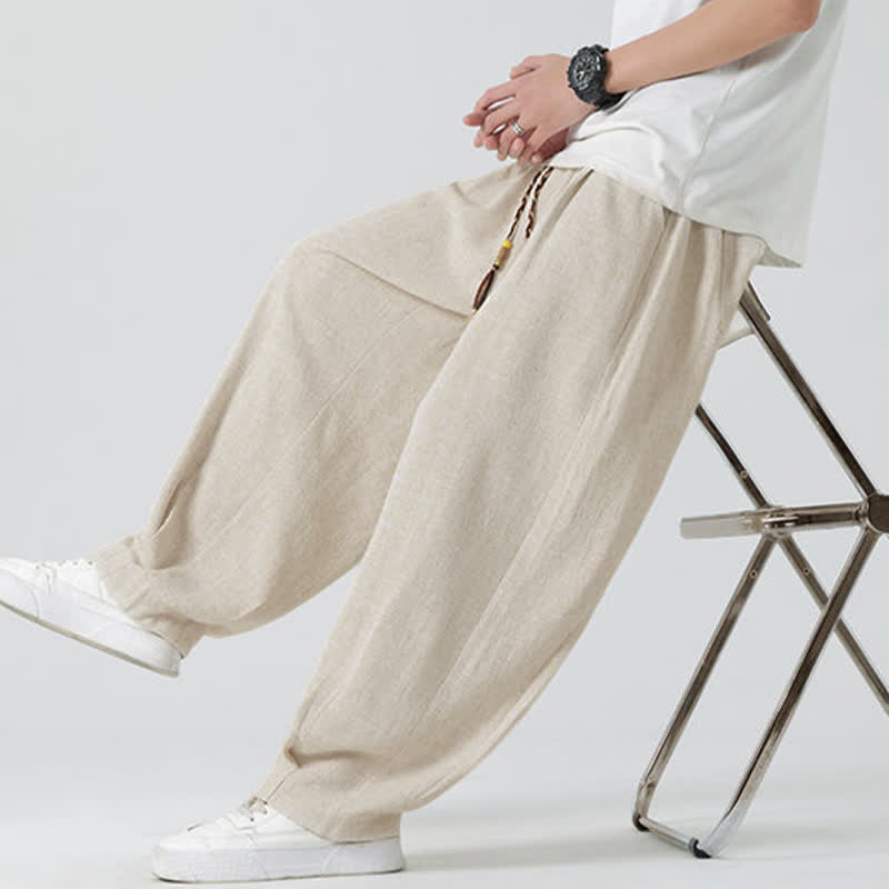 Buddha Stones Summer Drawstring Ankle Length Solid Color Men's Straight Leg Pants - image 6