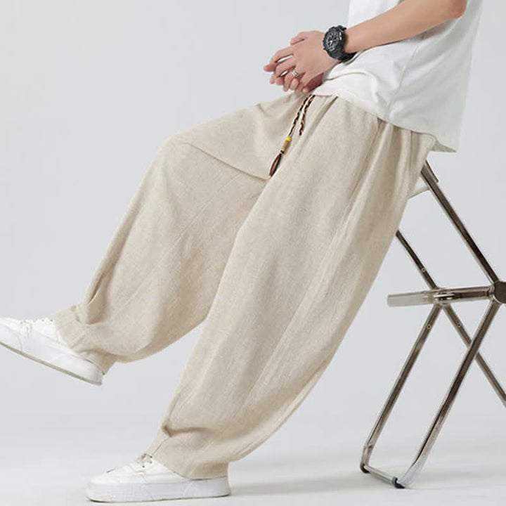 Buddha Stones Summer Drawstring Ankle Length Solid Color Men's Straight Leg Pants - image 6