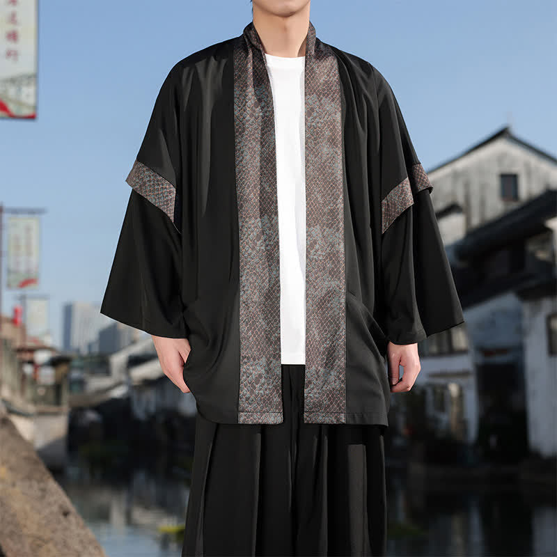 Buddha Stones Summer Casual Zen Lapel Collar Men's Elbow-Length Sleeve Kimono - image 5