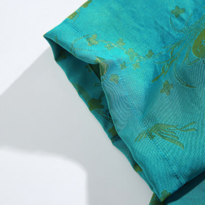 Buddha Stones Summer Vintage Elegant Mandarin Collar Gold Cloud Pattern Elbow Sleeve Men's Shirt - image 16