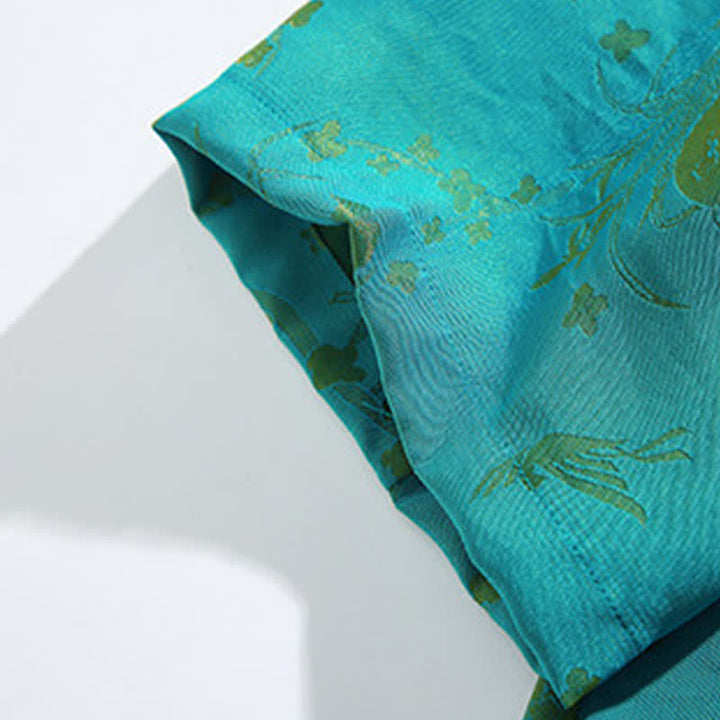 Buddha Stones Summer Vintage Elegant Mandarin Collar Gold Cloud Pattern Elbow Sleeve Men's Shirt - image 16