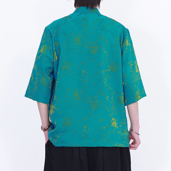 Buddha Stones Summer Vintage Elegant Mandarin Collar Gold Cloud Pattern Elbow Sleeve Men's Shirt - image 9