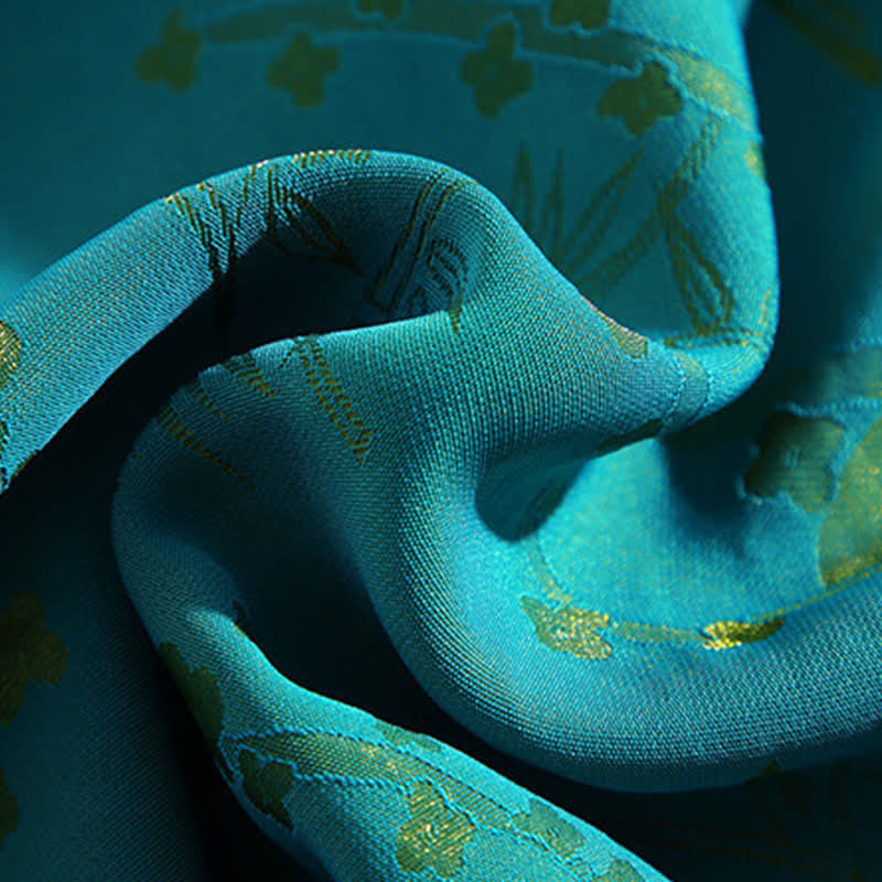 Buddha Stones Summer Vintage Elegant Mandarin Collar Gold Cloud Pattern Elbow Sleeve Men's Shirt - image 17