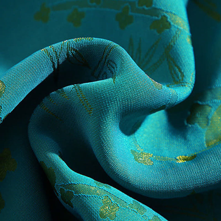 Buddha Stones Summer Vintage Elegant Mandarin Collar Gold Cloud Pattern Elbow Sleeve Men's Shirt - image 17